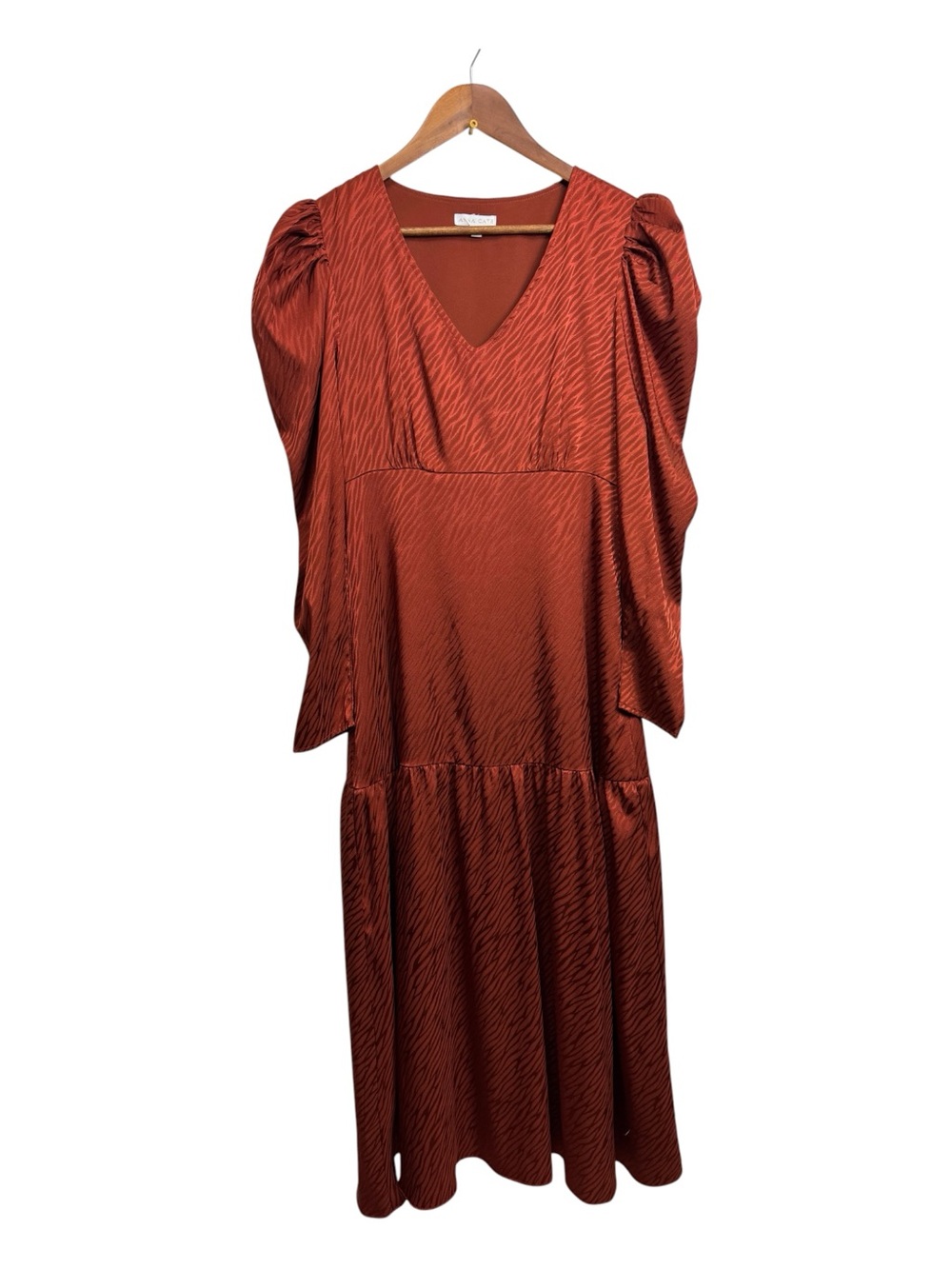 Anna Cate Rust Dress with Puff Sleeves - Unbranded